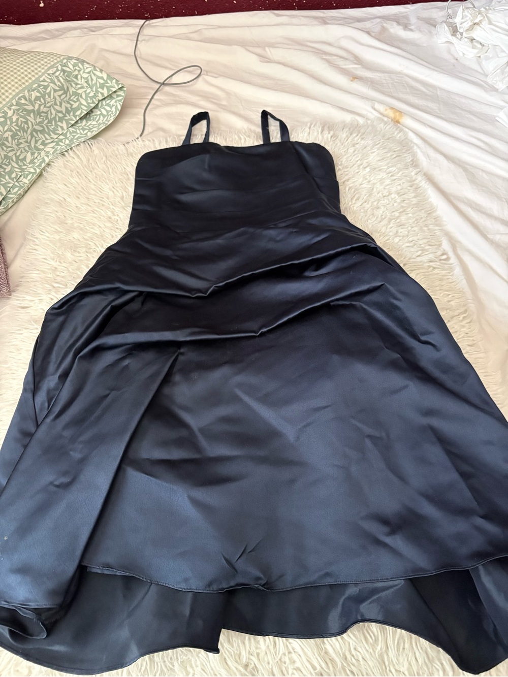 Ruched Black Satin Strap Dress XL